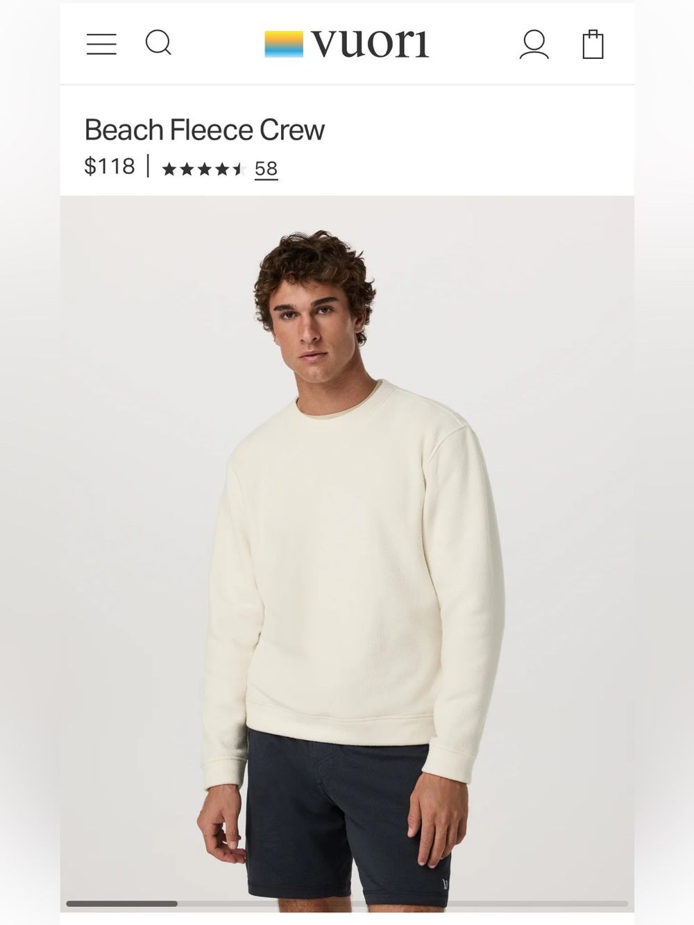 Vuori Beach Fleece Crewneck Sweatshirt — Bone Heather